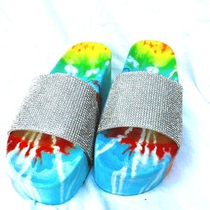 Tie-dyed sparkly slides